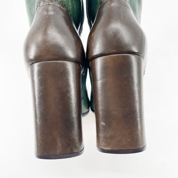 Prada Fall/Winter 1999 Green & Brown Leather Mid-Calf Block Heel Boots IT 37 - Picture 10 of 15